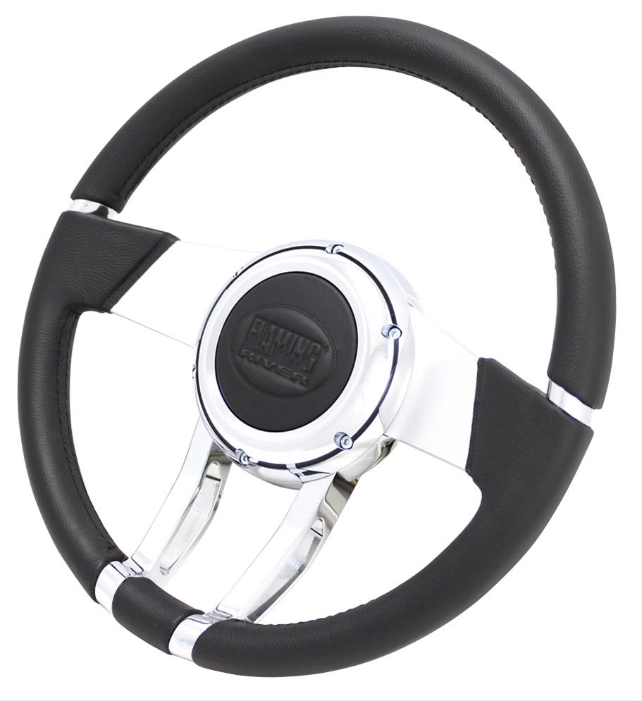 [FR20150] Steering Wheel: Waterfall 13.8" Black Leather Steering Wheel - Black