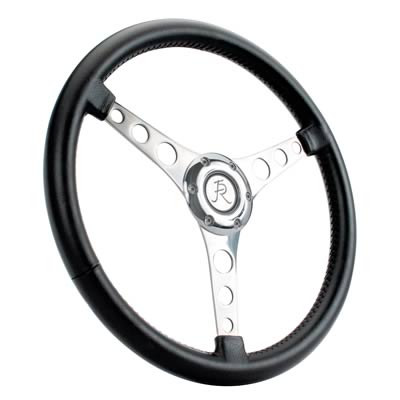 [FR20152BK] Steering Wheel: Vette 6 Bolt Laser Polished Aluminum 15" (Black Leather)