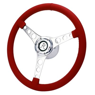 [FR20152RE] Steering Wheel: Vette 6 Bolt Laser Polished Aluminum 15" (Red Leather)