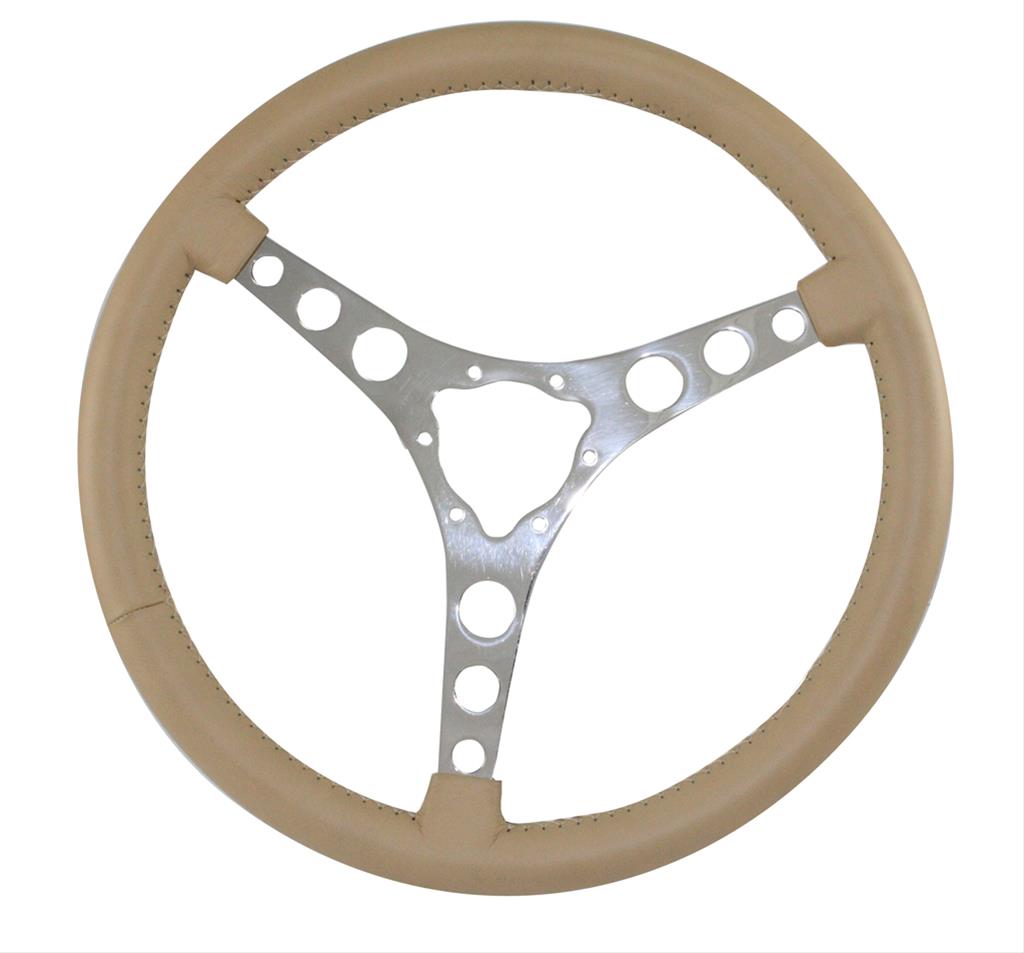 [FR20152TN] Steering Wheel: Vette 6 Bolt Laser Polished Aluminum 15" (Light Tan Leather)