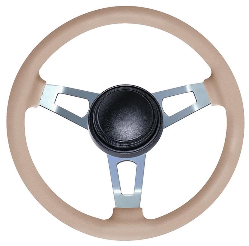 [FR20161TNS] Steering Wheel Tuff Wheel New Leather Design Light Tan Alum Spoke SATIN
