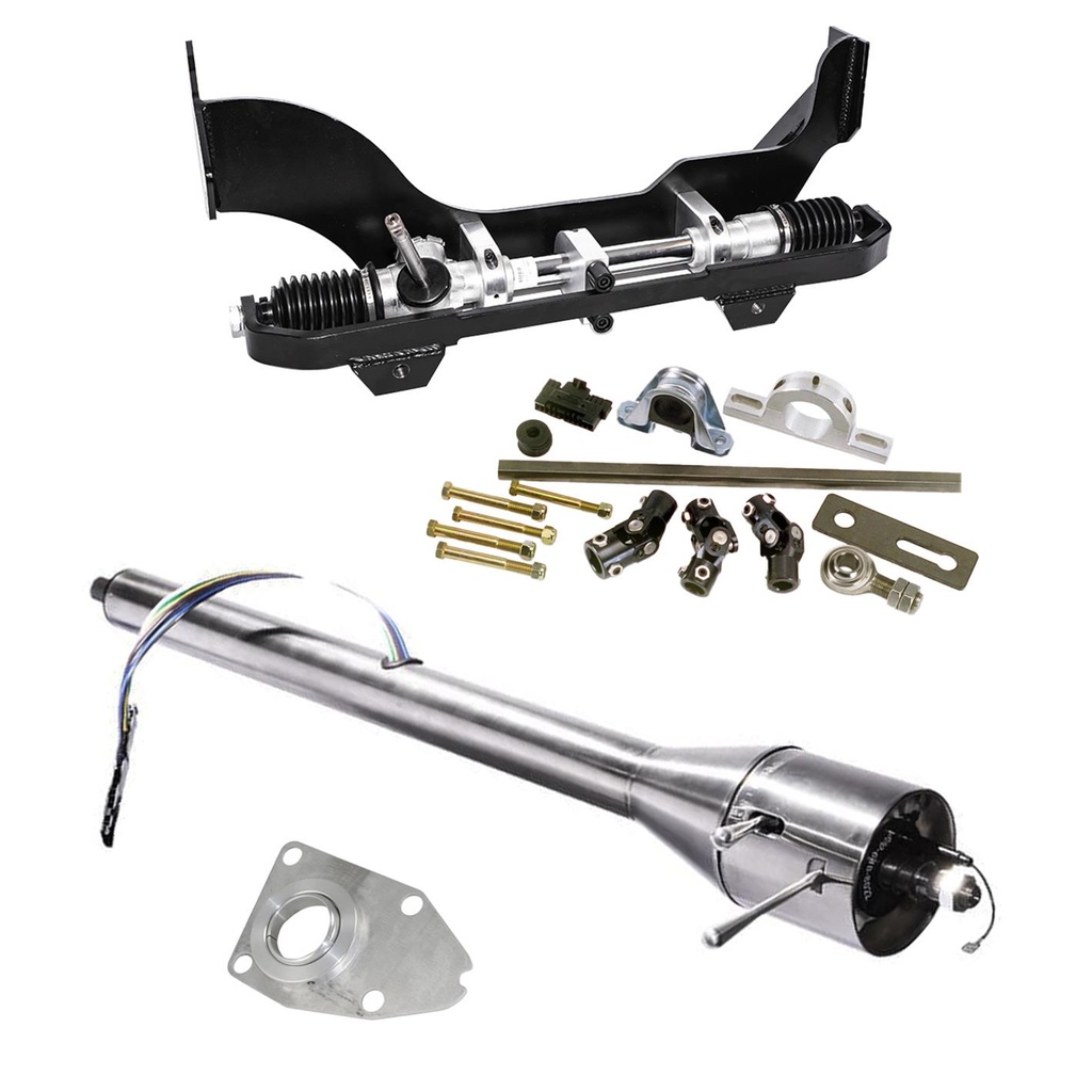 [FR366KTMSS] Rack and Pinion Kit: Chevelle 66-67 Mnl Standard Ratio Cradle Kit w/Polished Column